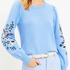 Loft Embroidered Light Blue Sweater
